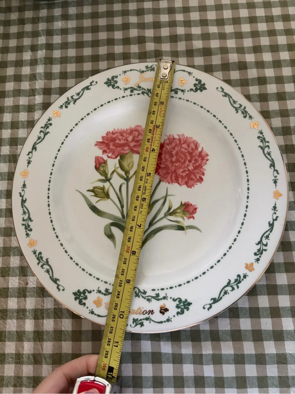 Carnation Floral Dinner Plate - White with Pink Blossoms